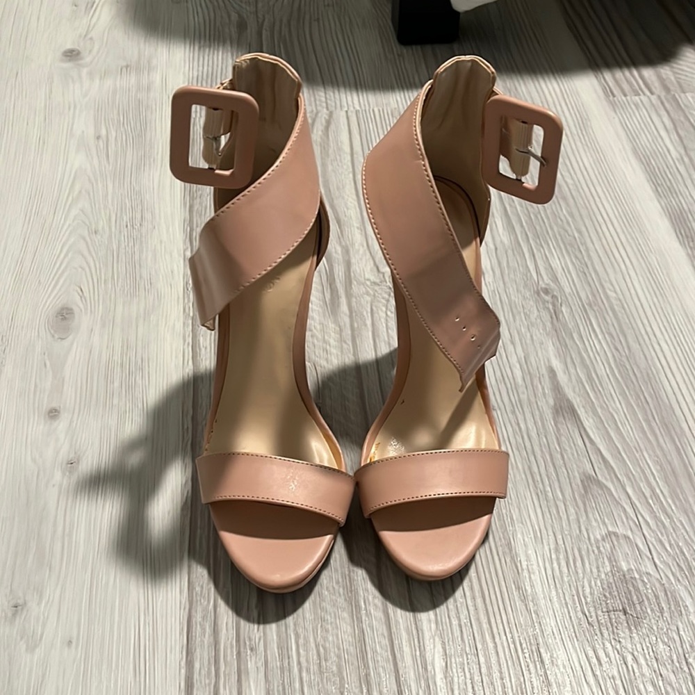 Pink open toe heels